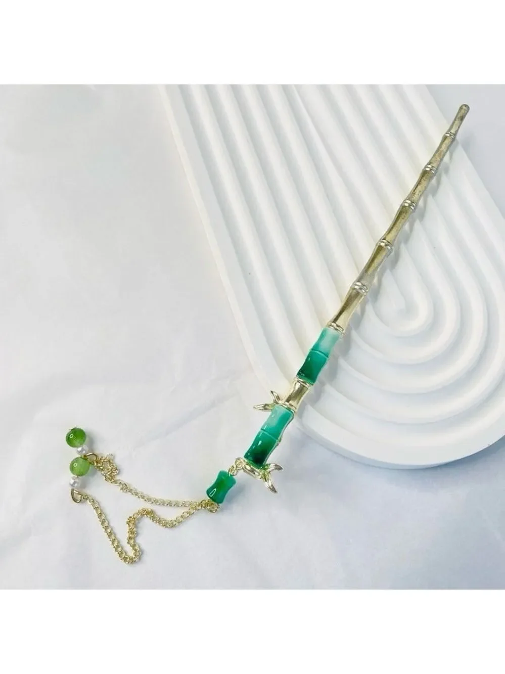 Gold and Green Bamboo Hair Pin
